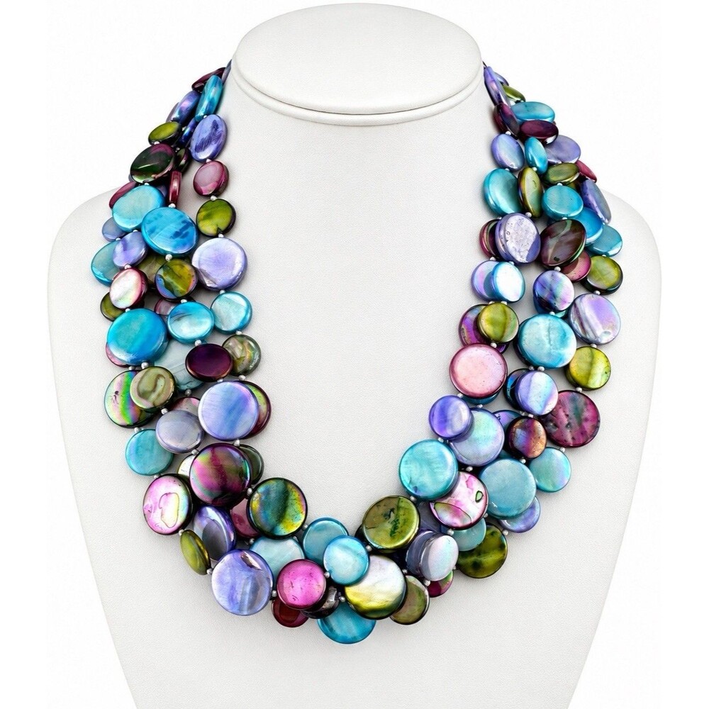 Vintage Y2K Mother of Pearl Necklace Layered Boho Statement Boutique Quality NOS